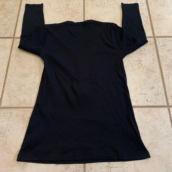 Chaus Organic Black Ribbed Henley Top with Lace & Button Detail, Size M - Picture 4 of 5
